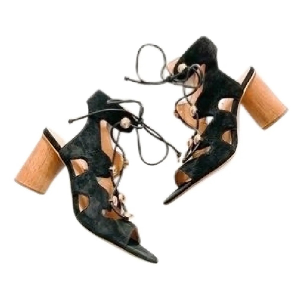 Rebecca Minkoff Black Leather Wooden Heels Sandals